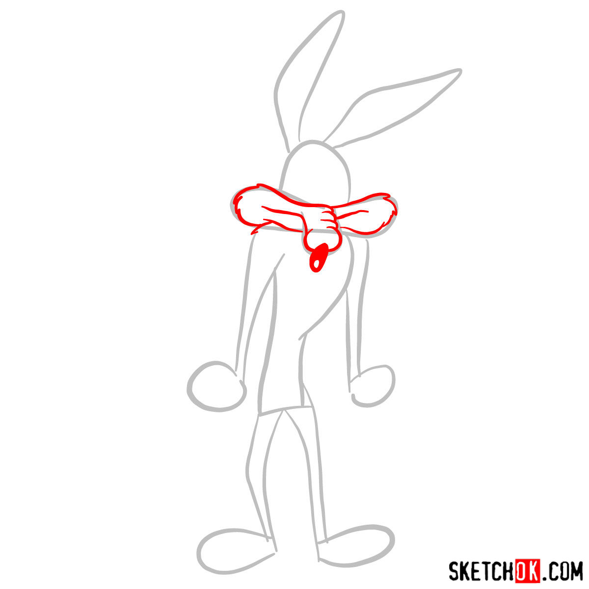 How to draw Wile E. Coyote - step 02