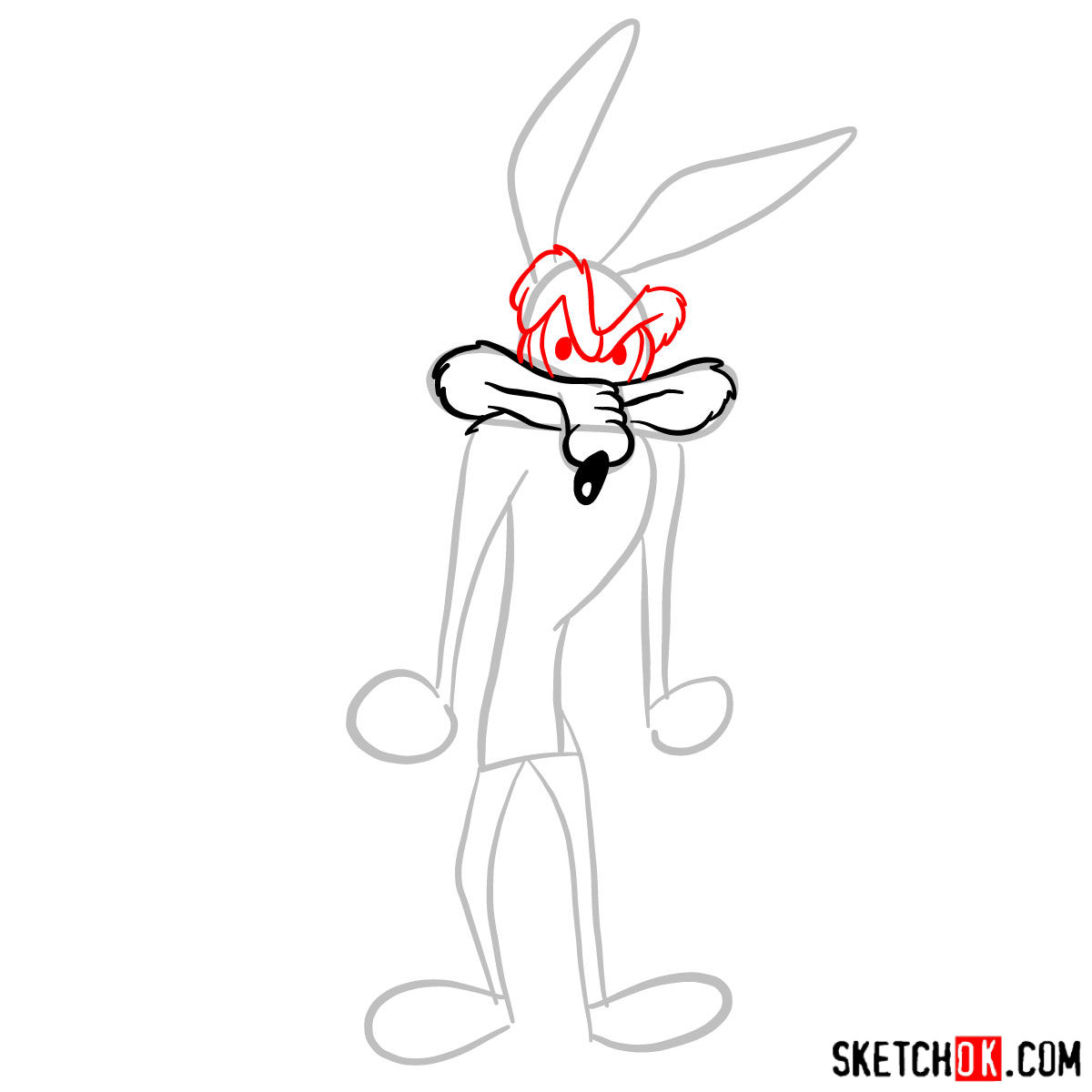 How to draw Wile E. Coyote - step 03