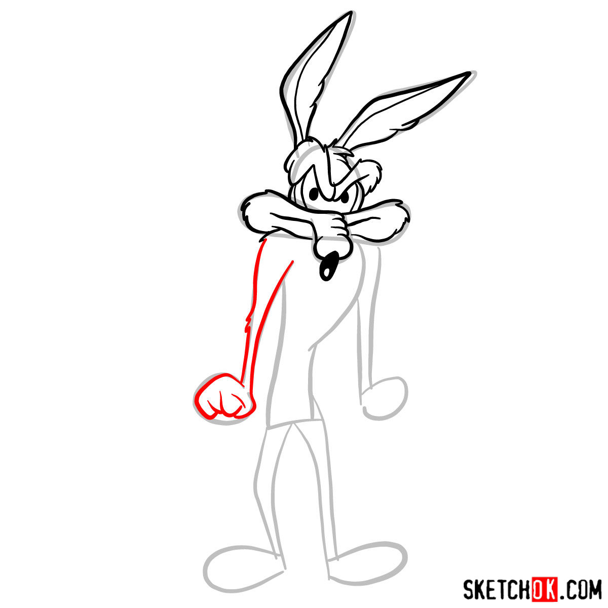 How to draw Wile E. Coyote - step 05
