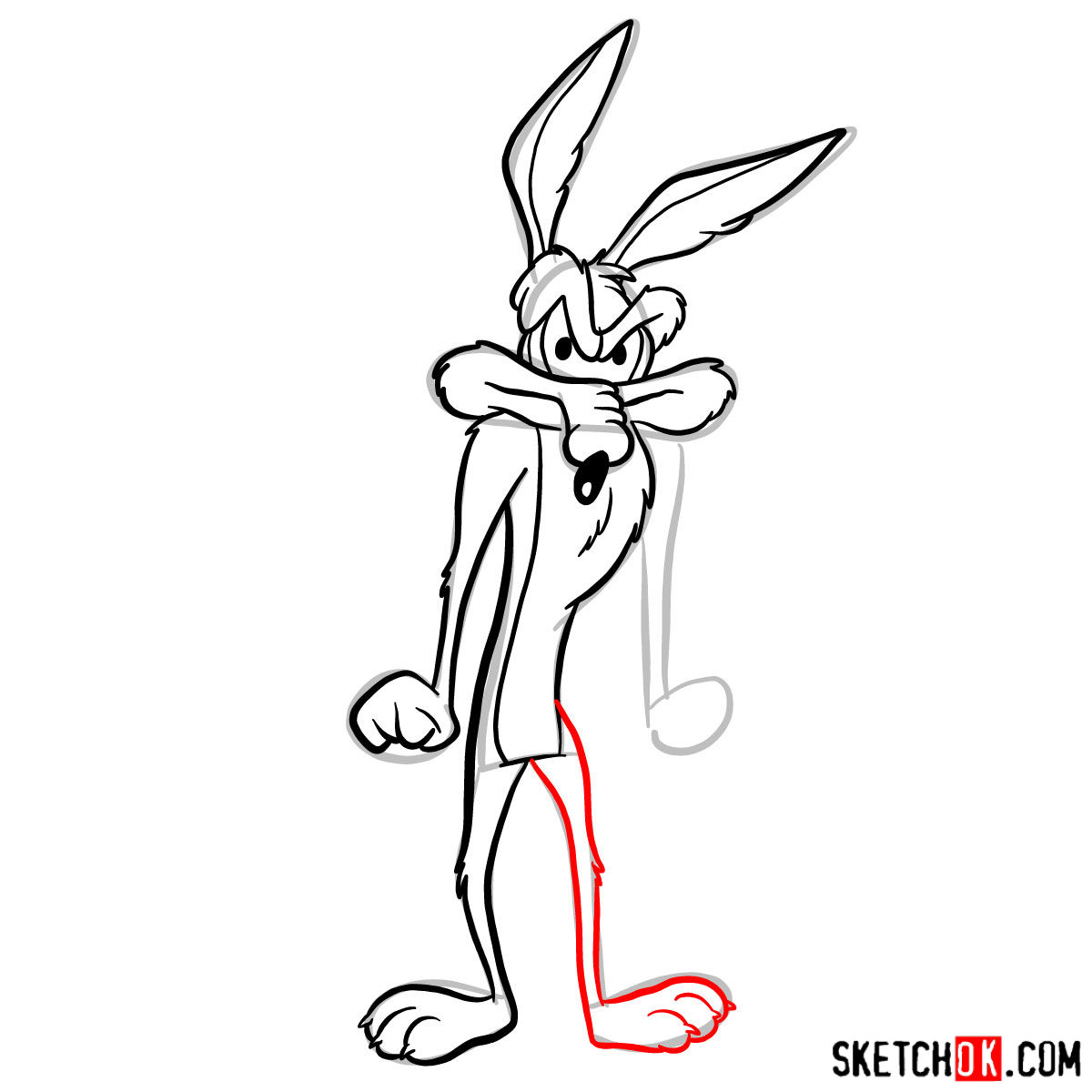 How to draw Wile E. Coyote - step 08