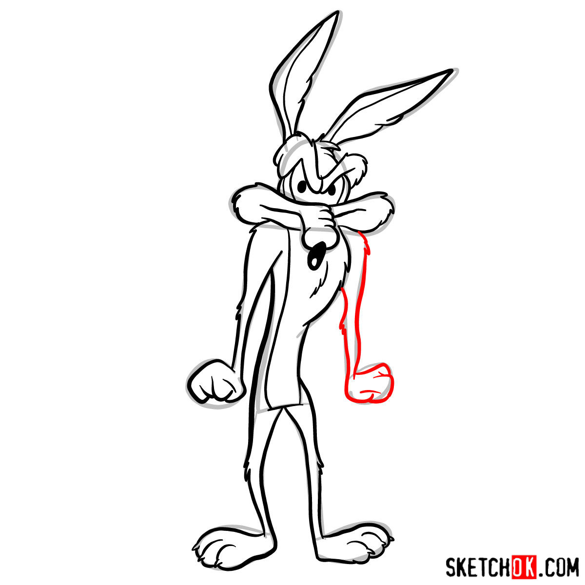 Step-by-step drawing guide of Wile E. Coyote.