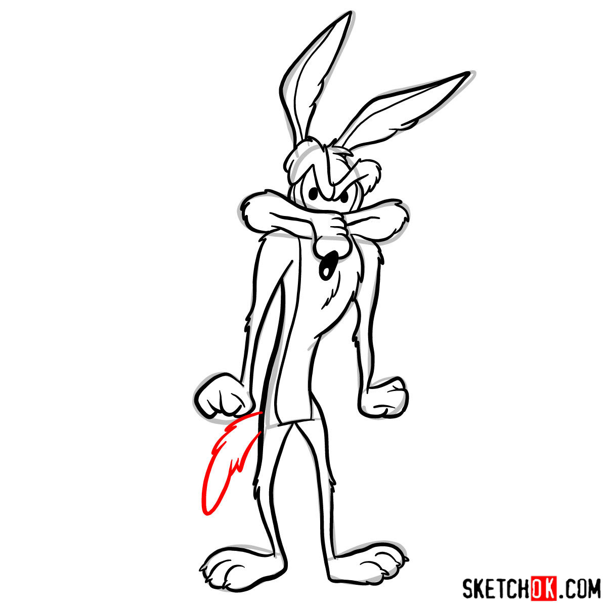 How to draw Wile E. Coyote - step 10