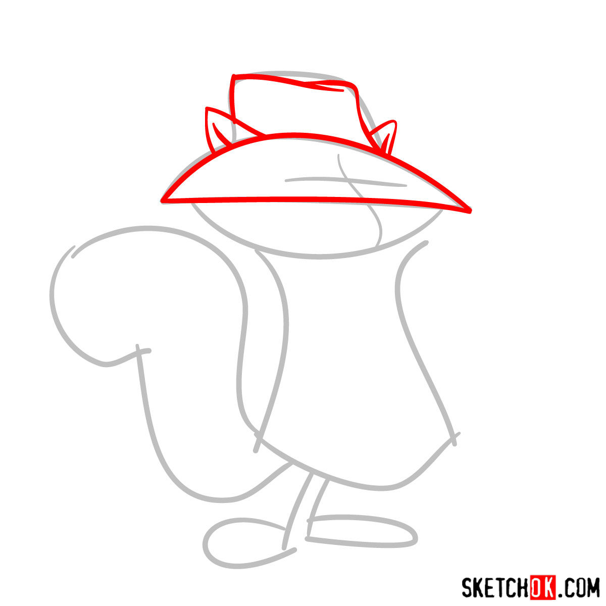 How to draw Secret Squirrel - step 02