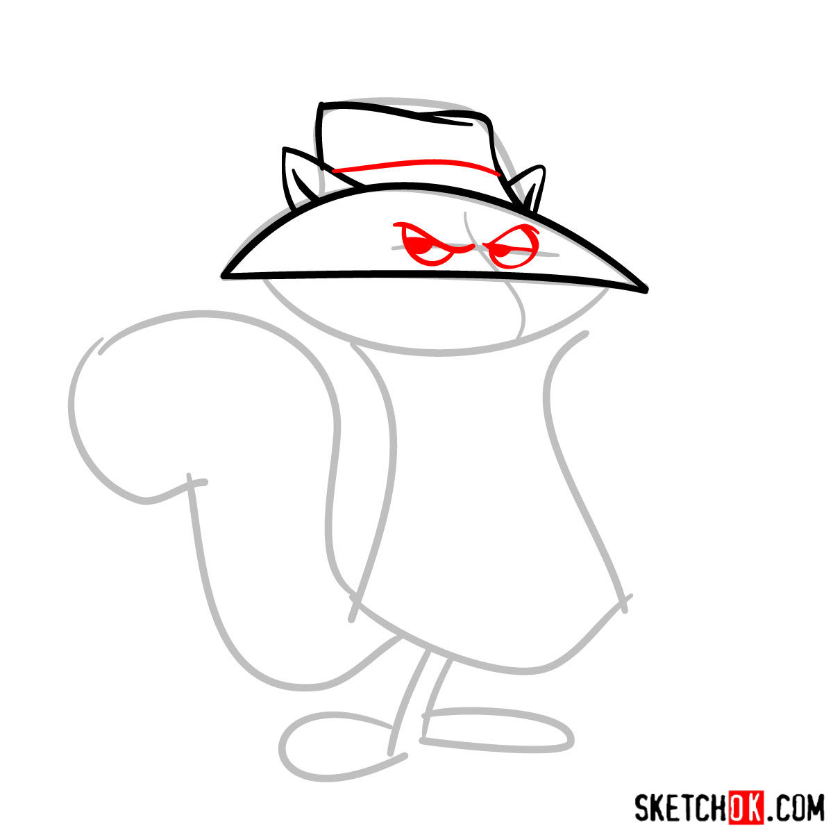 How to draw Secret Squirrel - step 03