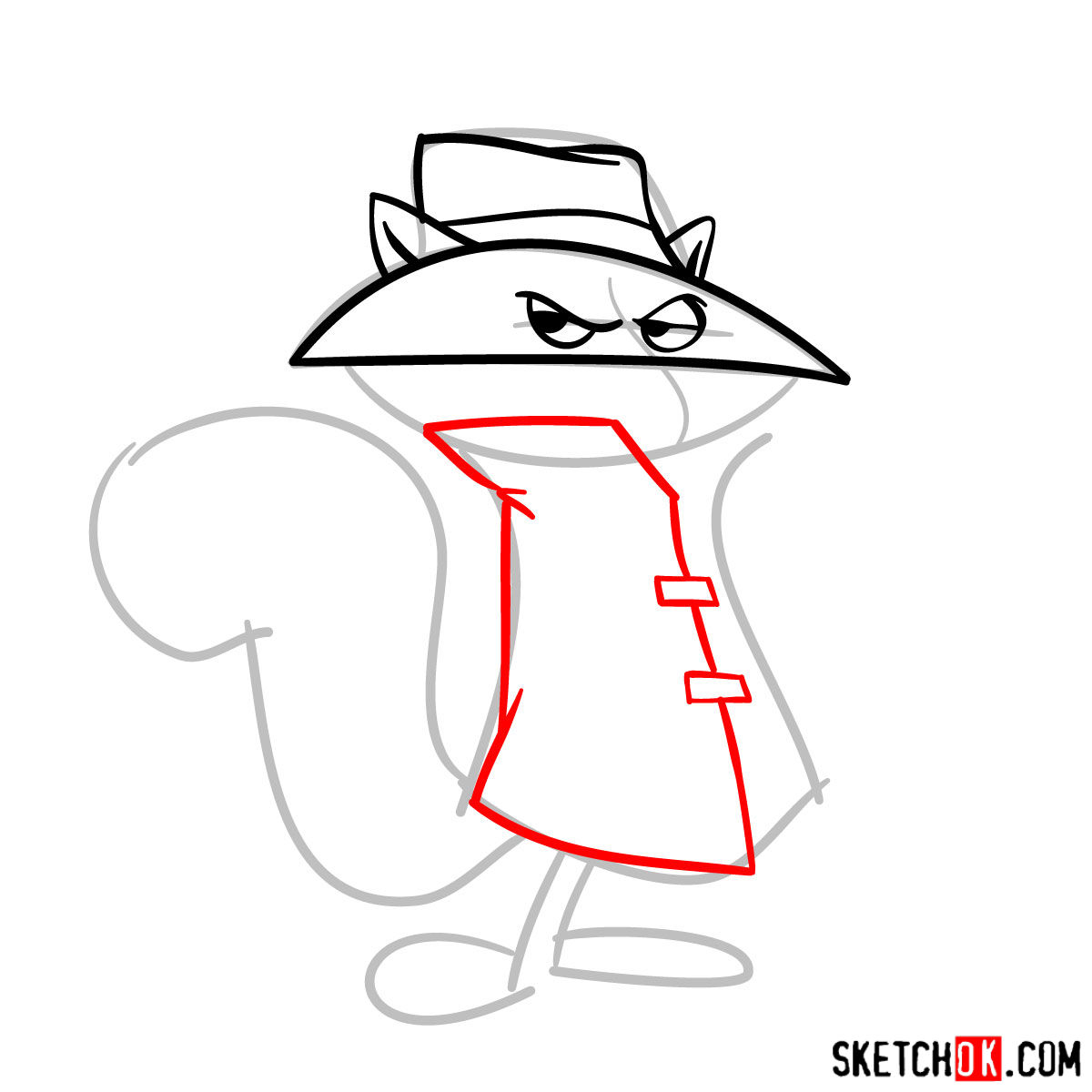 How to draw Secret Squirrel - step 04