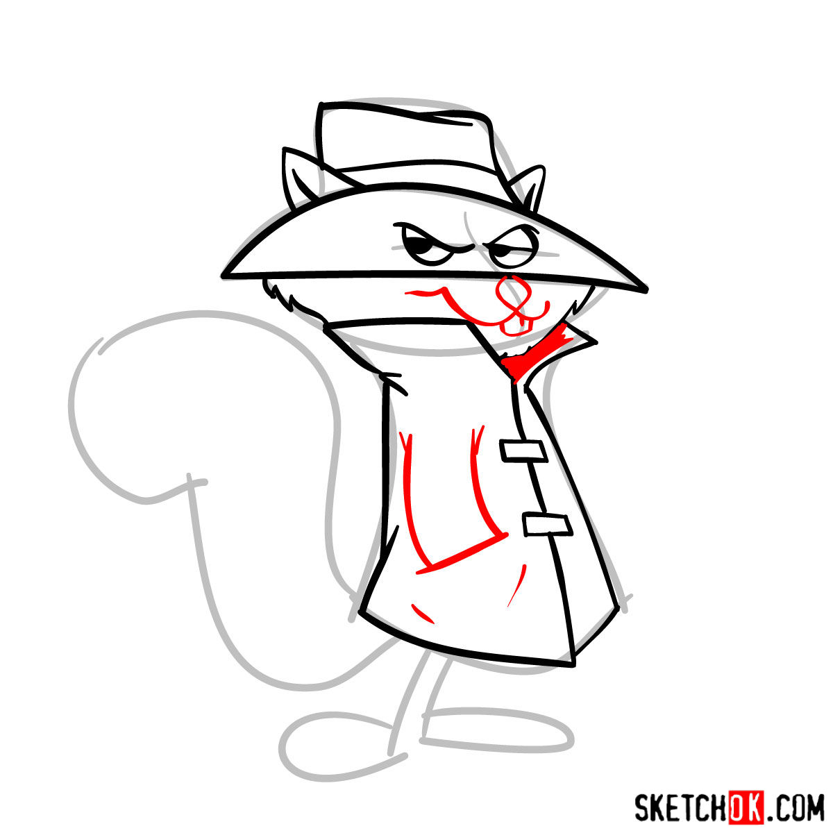 How to draw Secret Squirrel - step 06