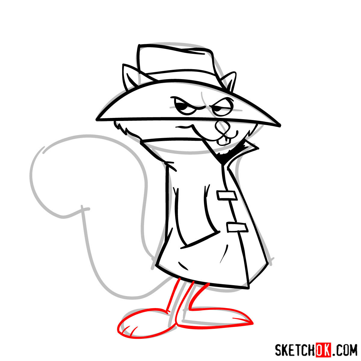 How to draw Secret Squirrel - step 07