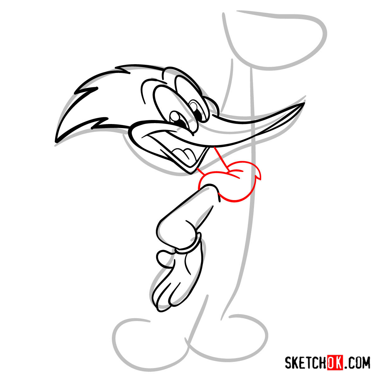 How to draw Woody Woodpecker -  step 06