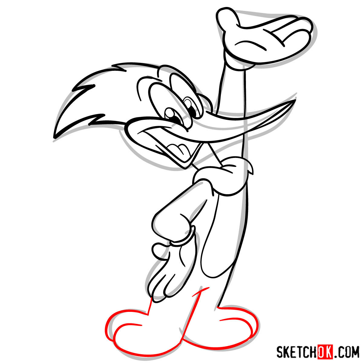 How to draw Woody Woodpecker - Sketchok easy drawing guides