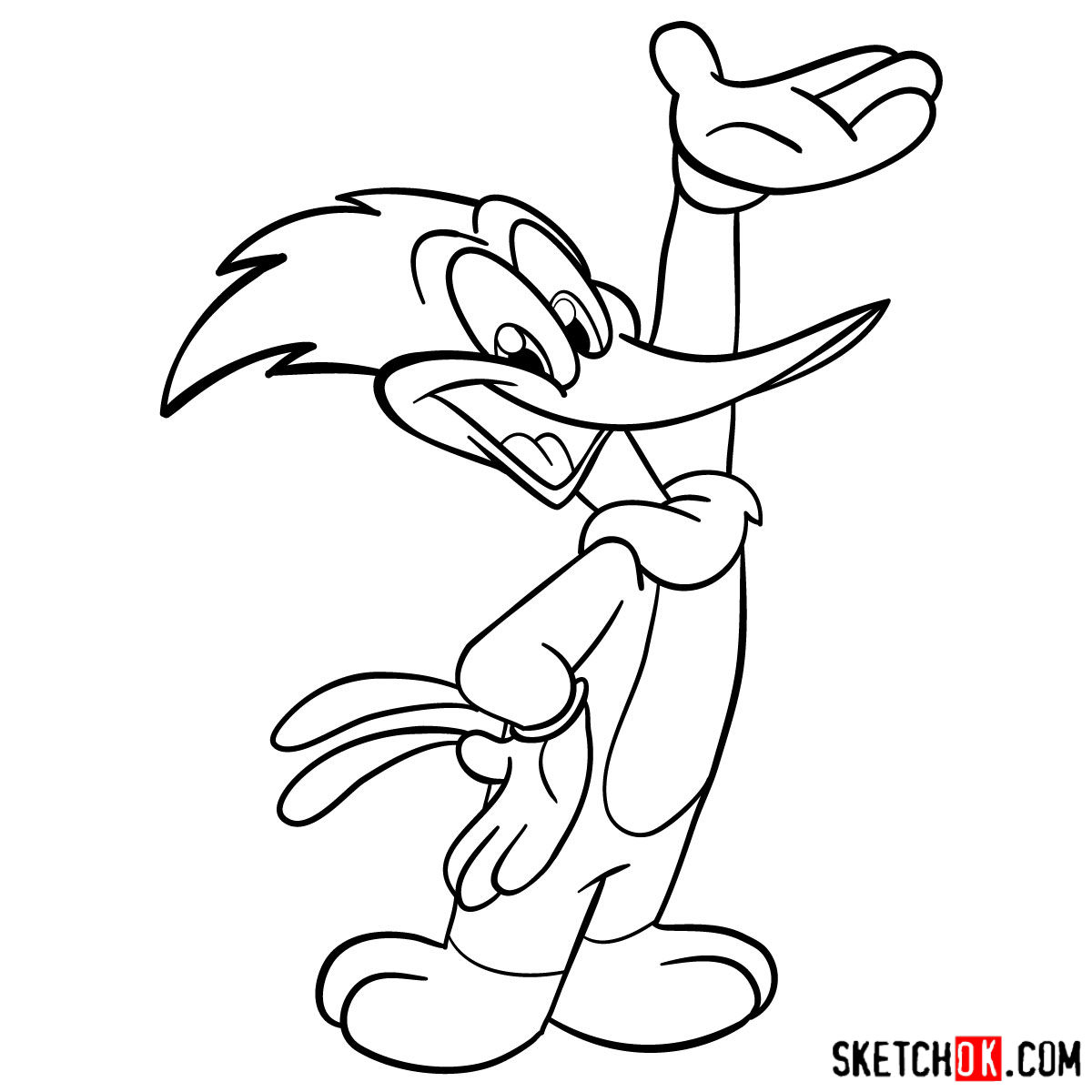 How to draw Woody Woodpecker - step 11