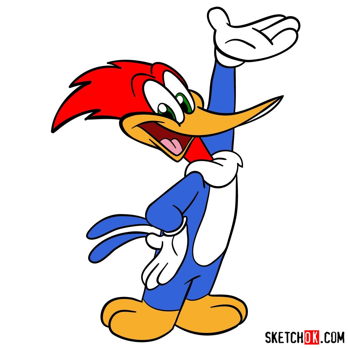 How to draw Woody Woodpecker - Step by step drawing tutorials