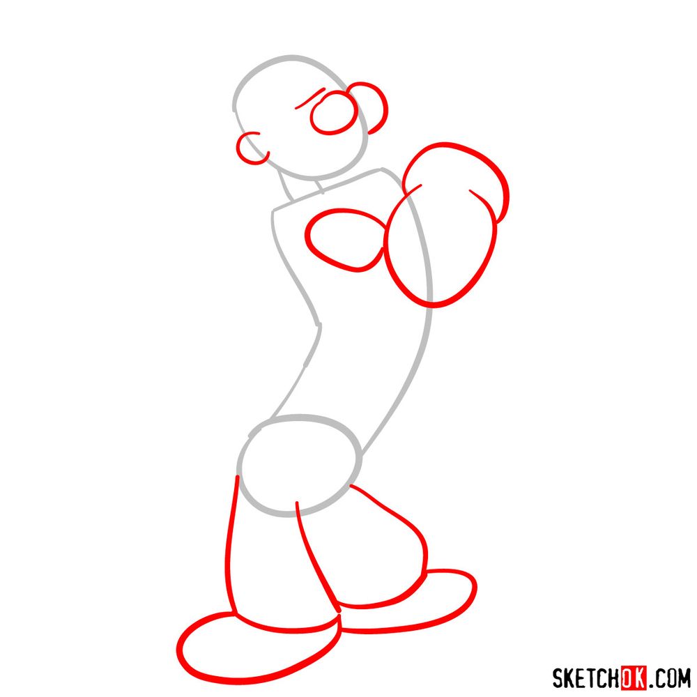 How to draw Popeye the Sailor - step 02