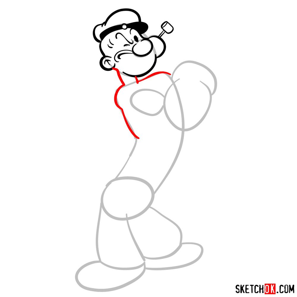 How to draw Popeye the Sailor - step 07