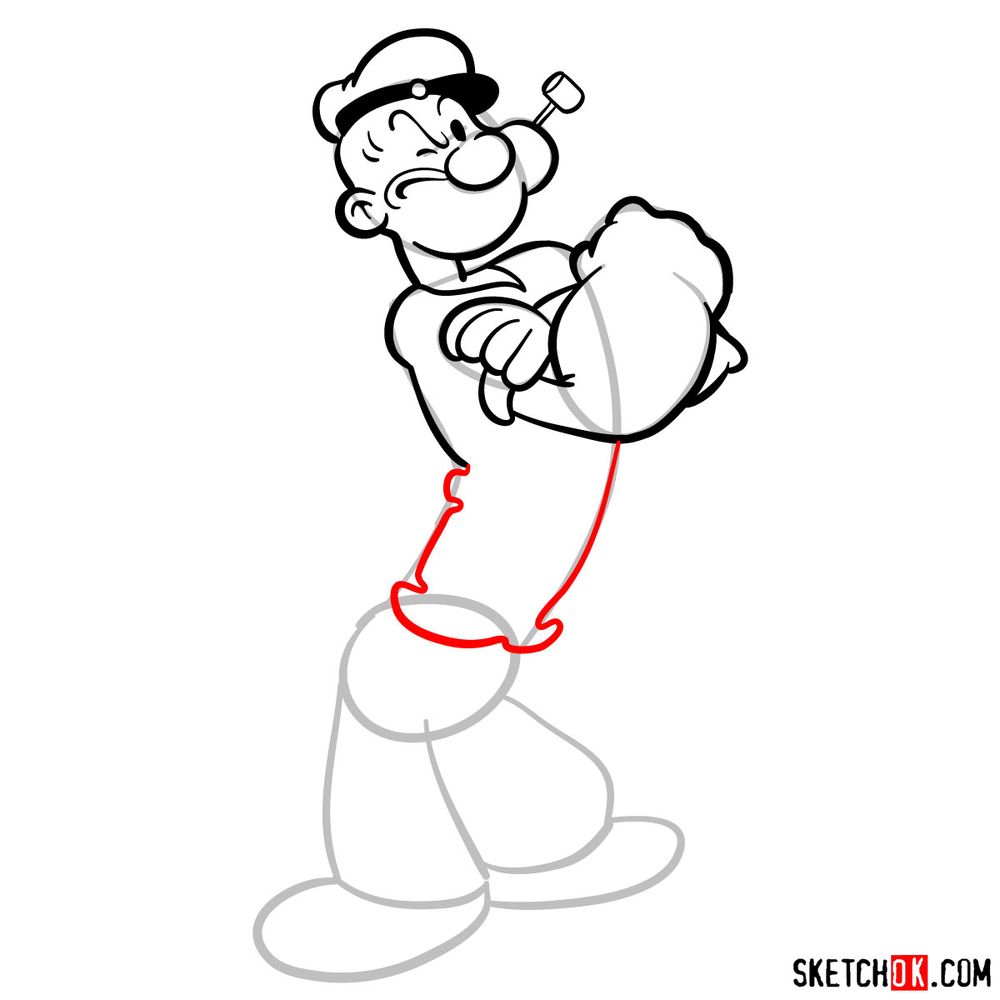 How to draw Popeye the Sailor - step 11