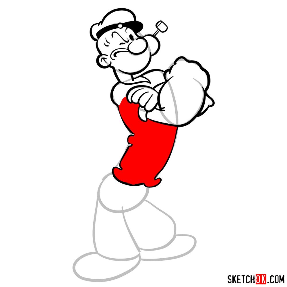 How to draw Popeye the Sailor - step 12