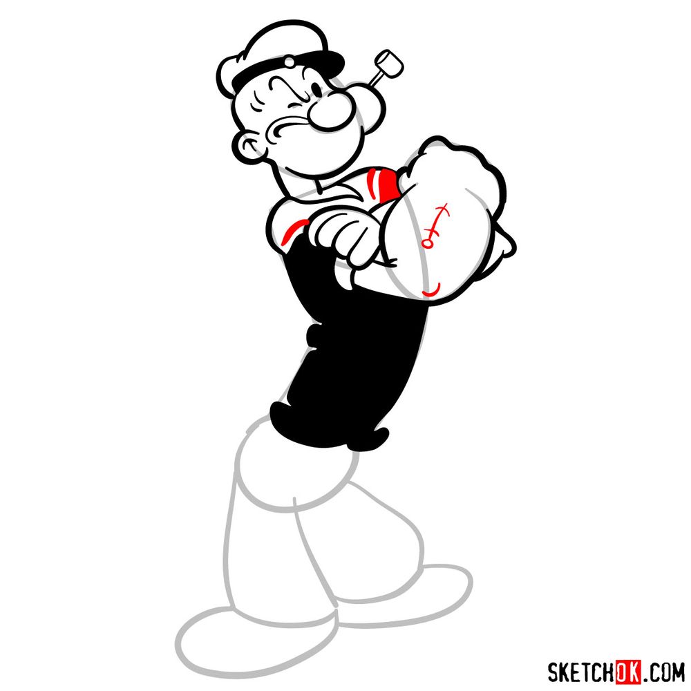 How to draw Popeye the Sailor - step 13