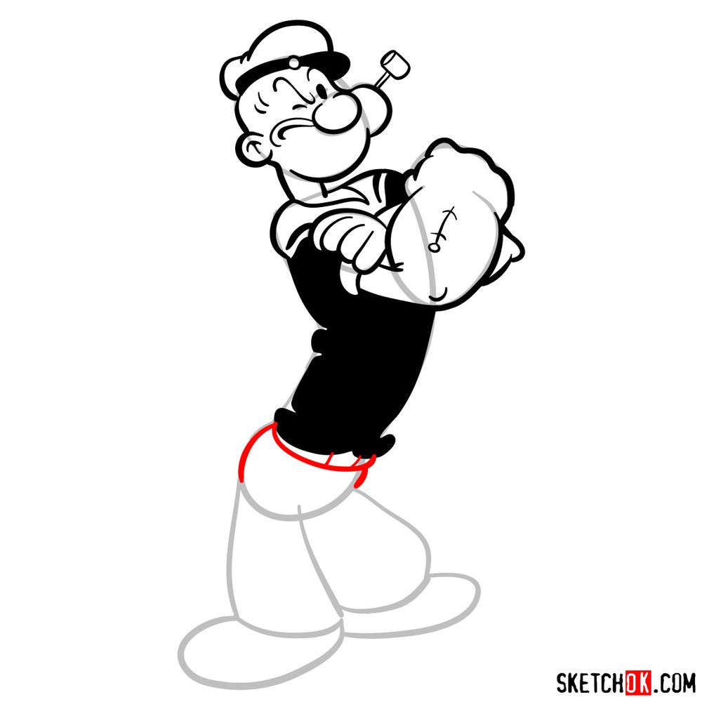 How to draw Popeye the Sailor - step 14