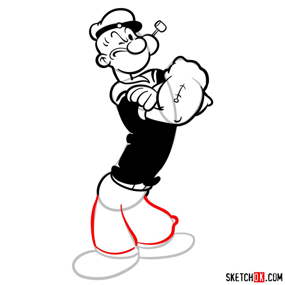 How to draw Popeye the Sailor - step 15