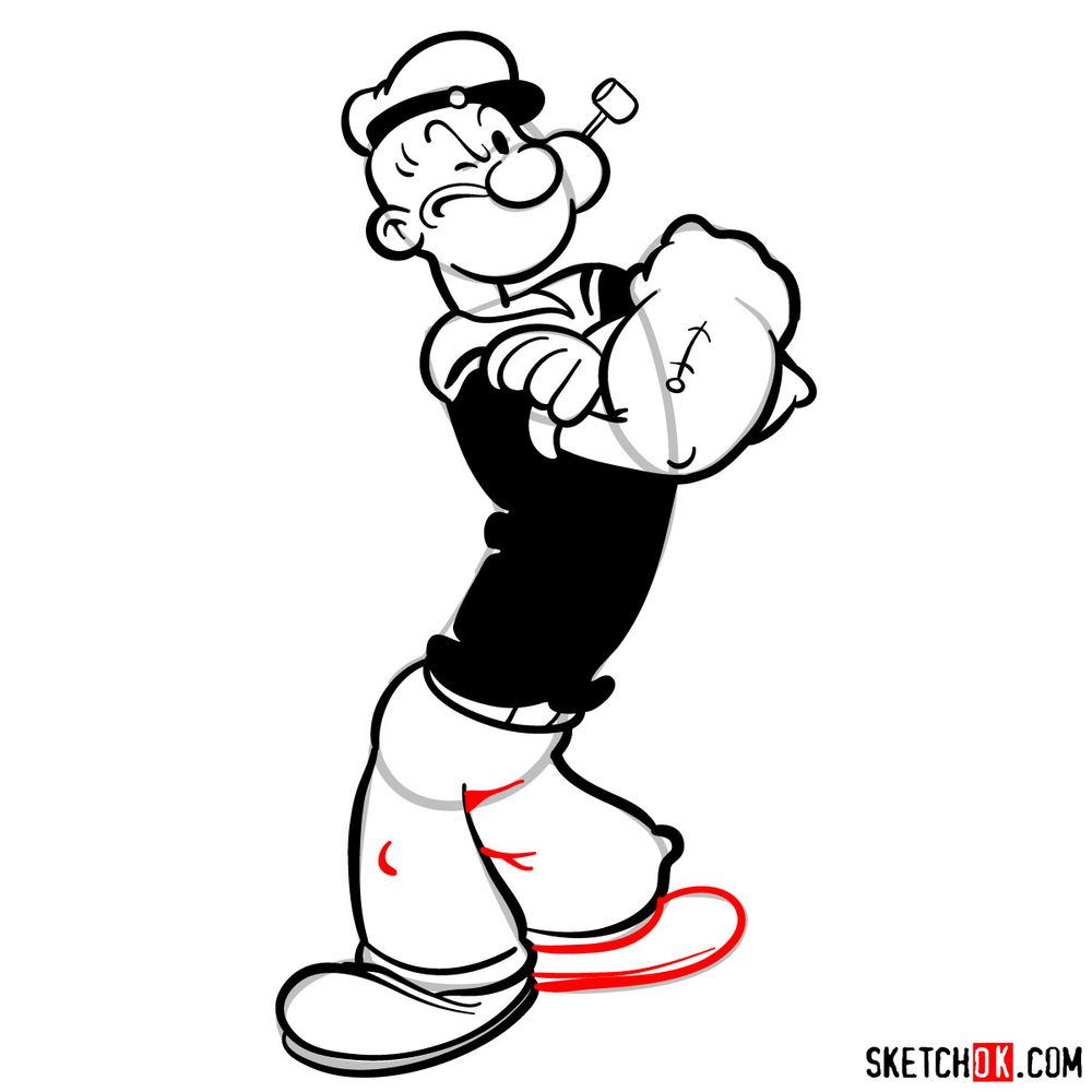 How to draw Popeye the Sailor - step 17