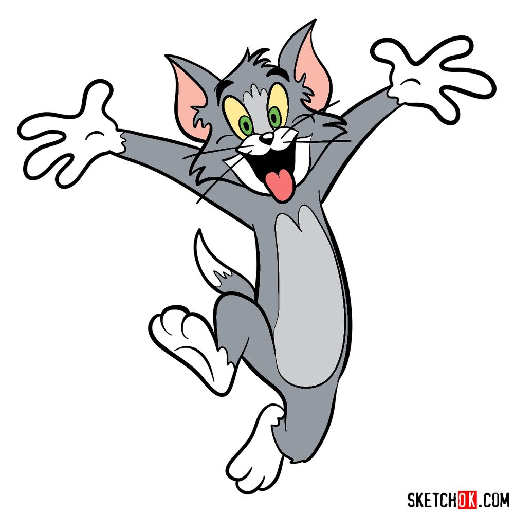 How to draw happy Tom - Tom and Jerry - Sketchok easy drawing guides