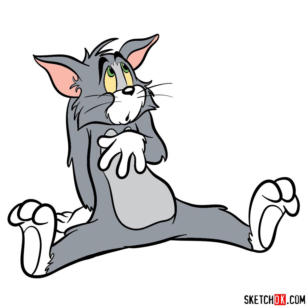 How to draw scared Tom - Tom and Jerry - Sketchok easy drawing guides