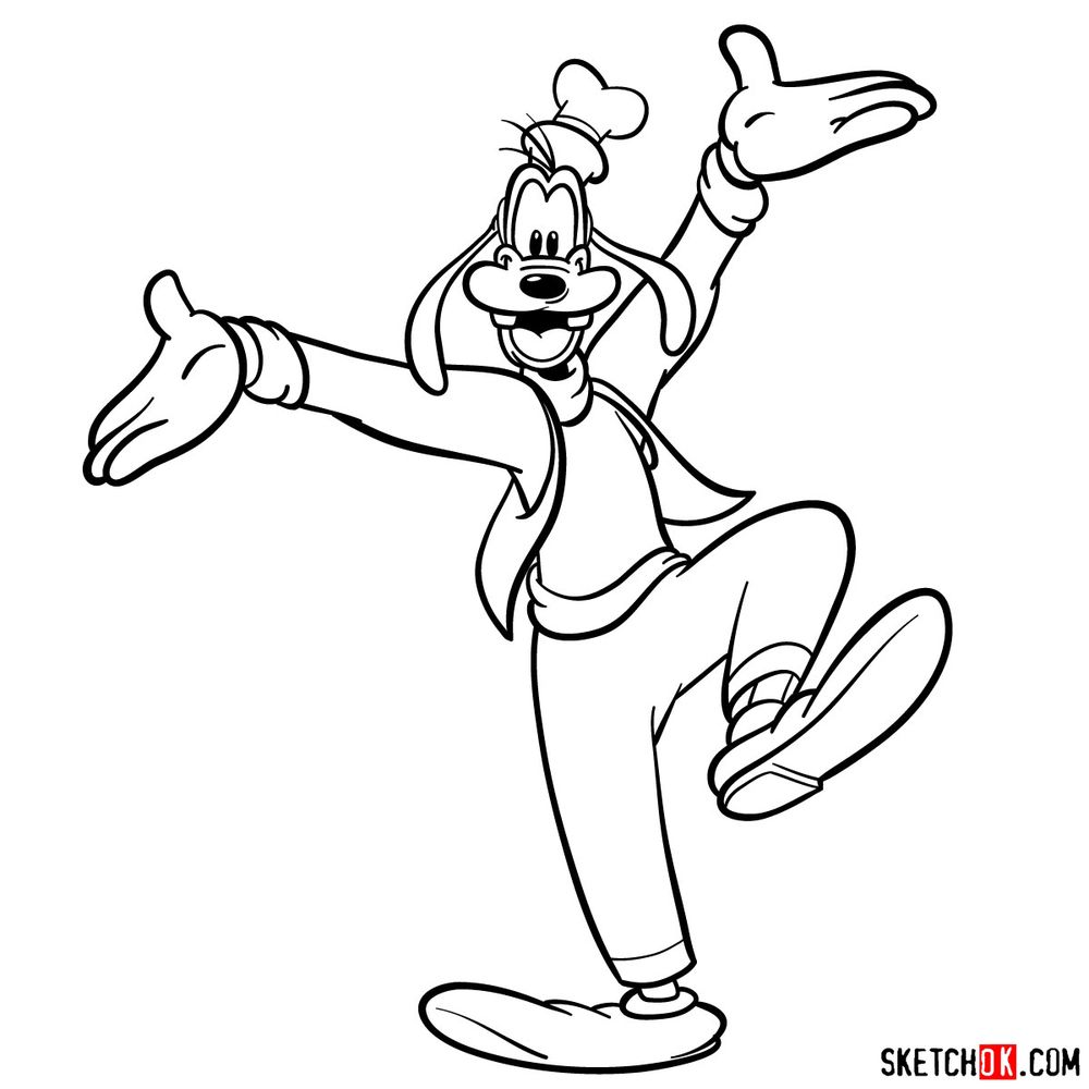 Draw happy Goofy step-by-step Draw happy Goofy step-by-step