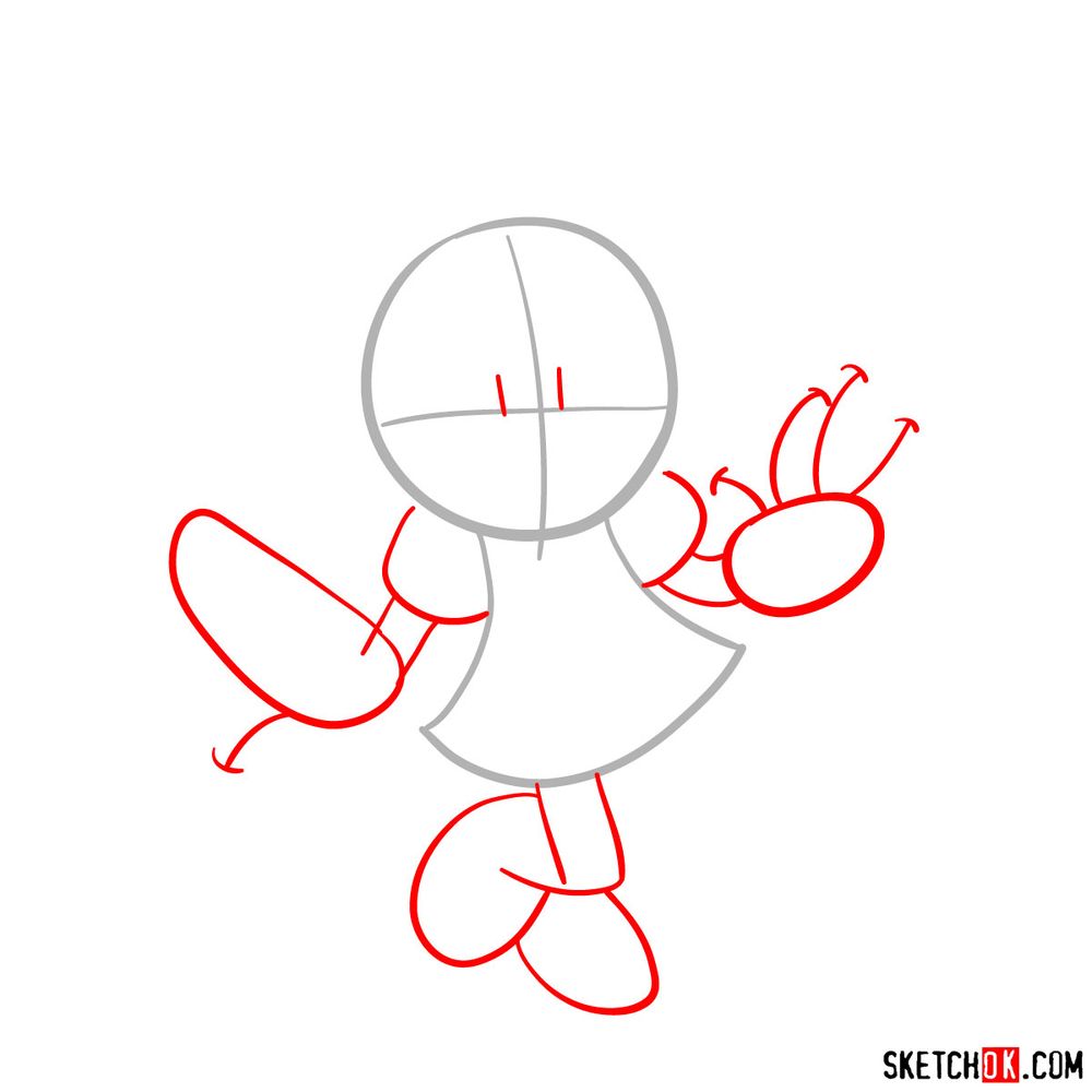 How to draw dancing Minnie Mouse - step 02