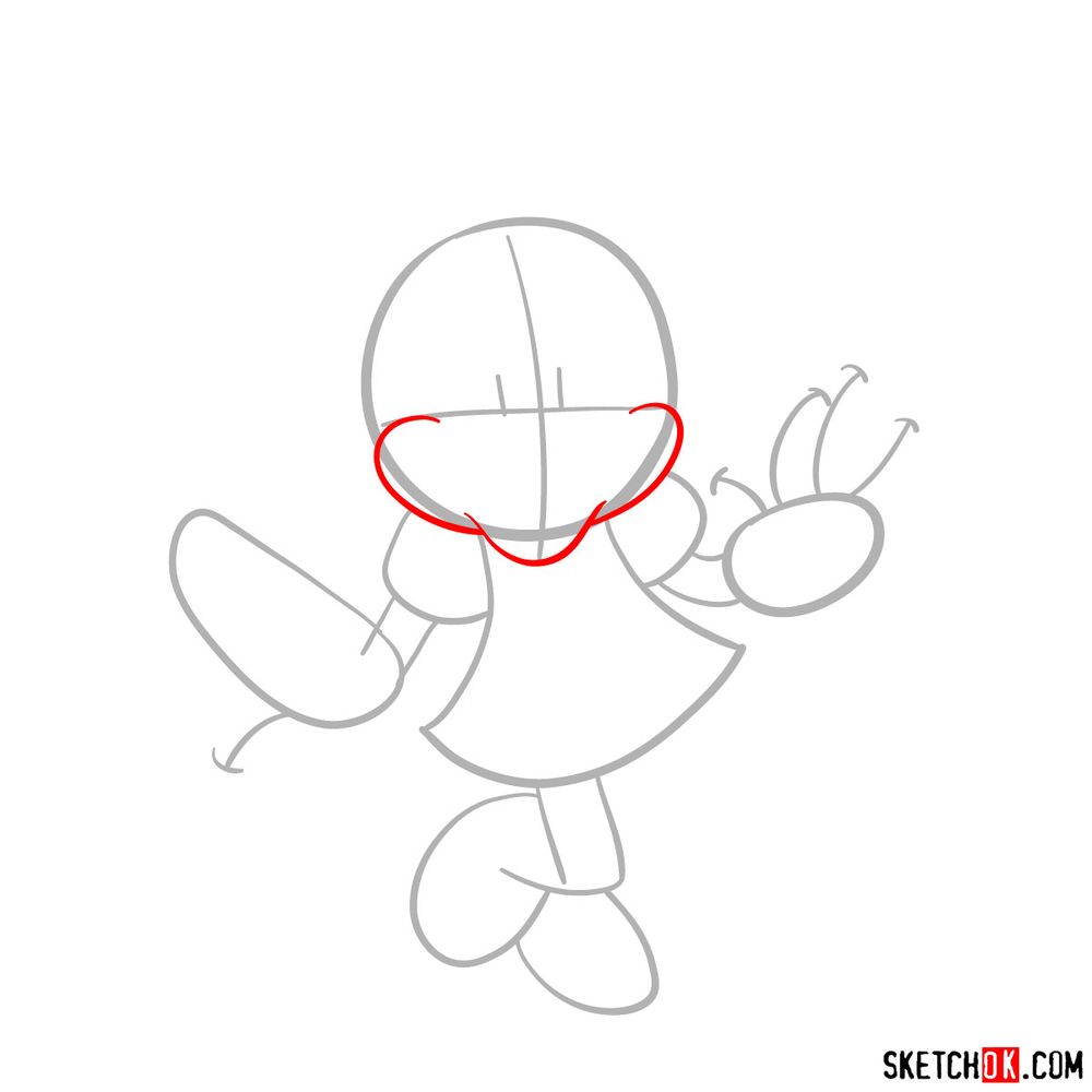 How to draw dancing Minnie Mouse - step 03