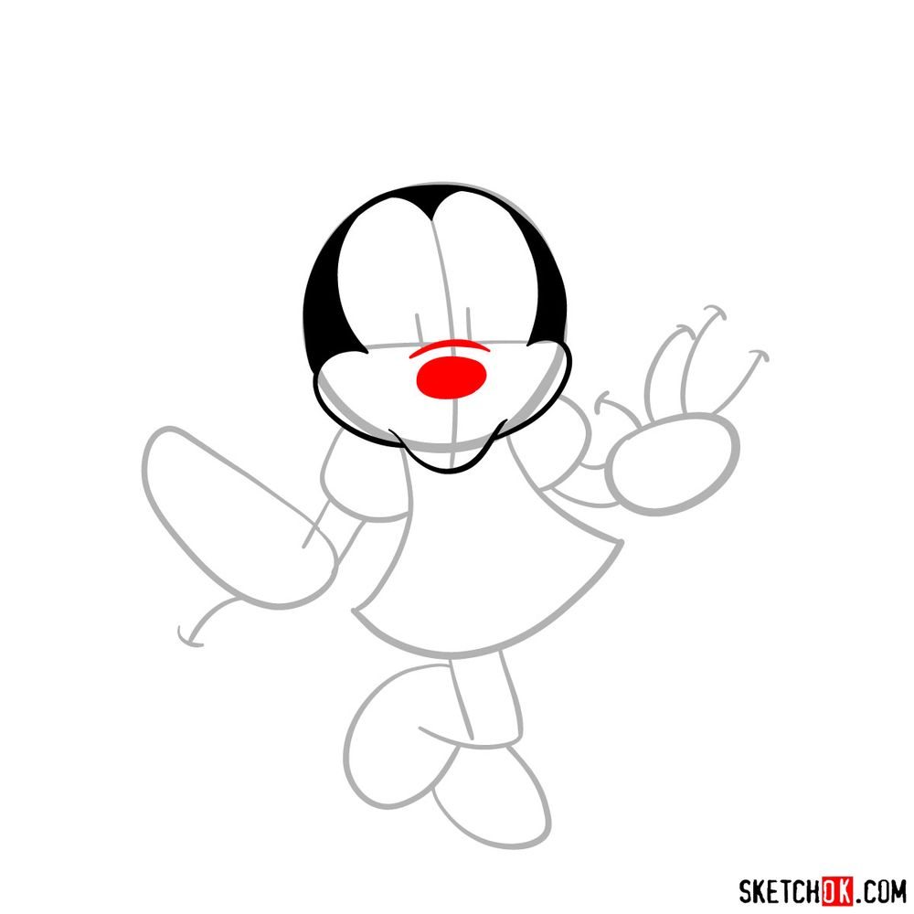 How to draw dancing Minnie Mouse - step 06