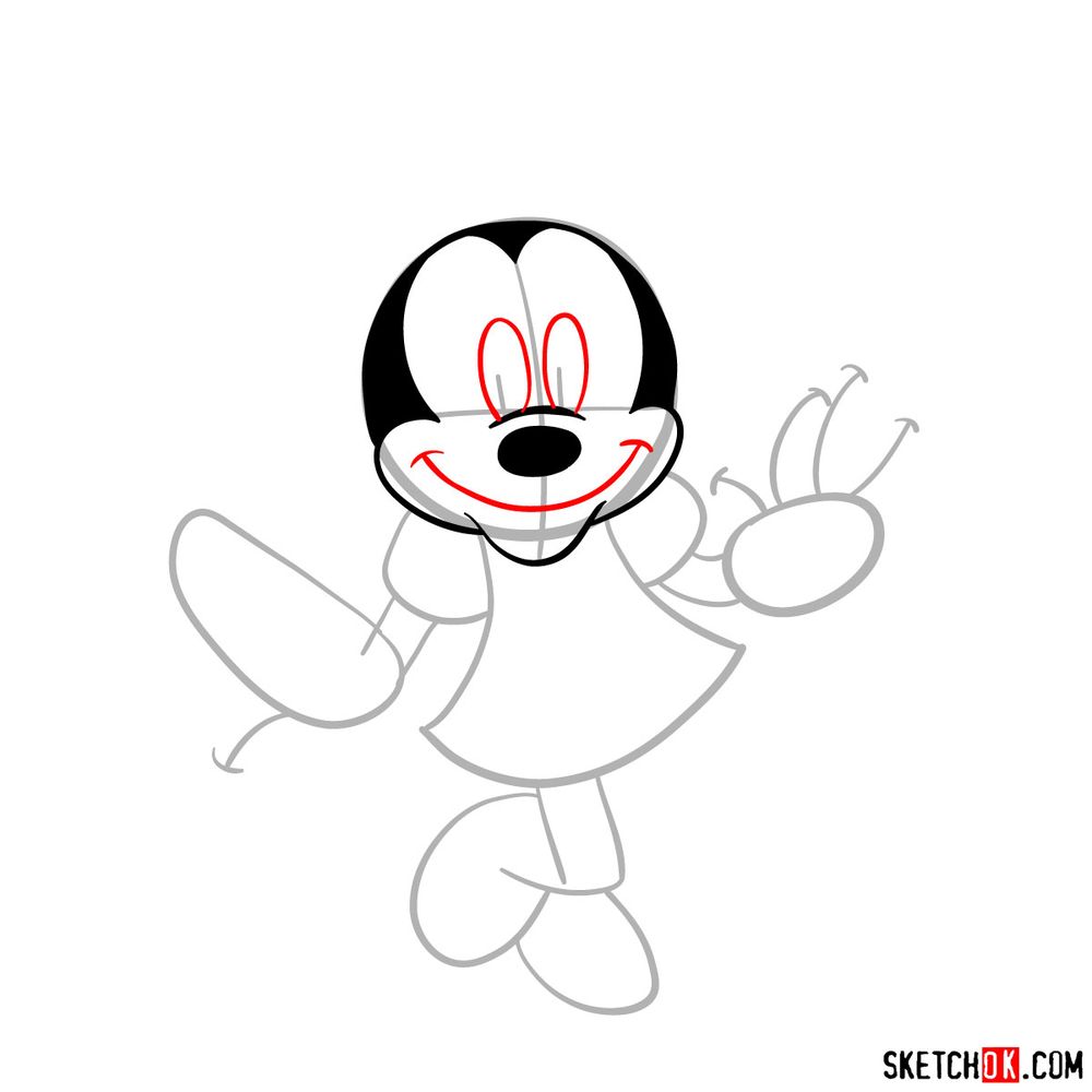 How to draw dancing Minnie Mouse - step 07