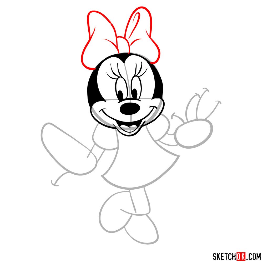 How to draw dancing Minnie Mouse - step 09