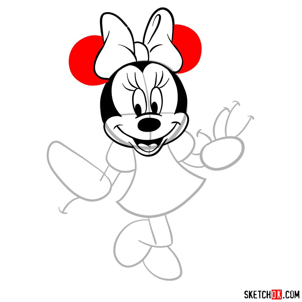 How to draw dancing Minnie Mouse - step 10
