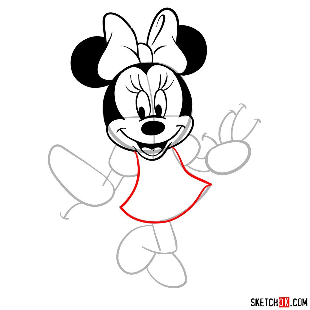 How to draw dancing Minnie Mouse - step 11