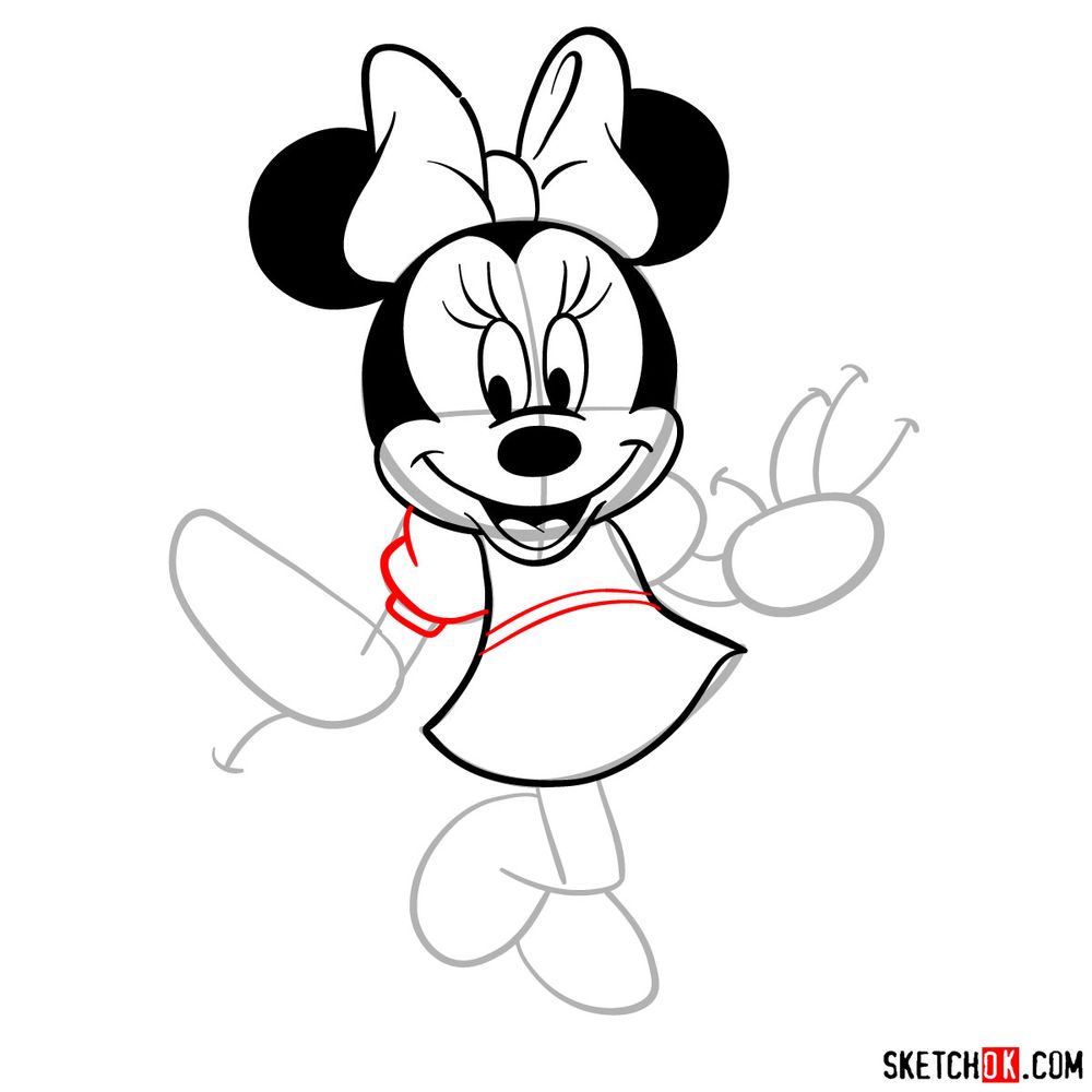 How to draw dancing Minnie Mouse - Sketchok easy drawing guides