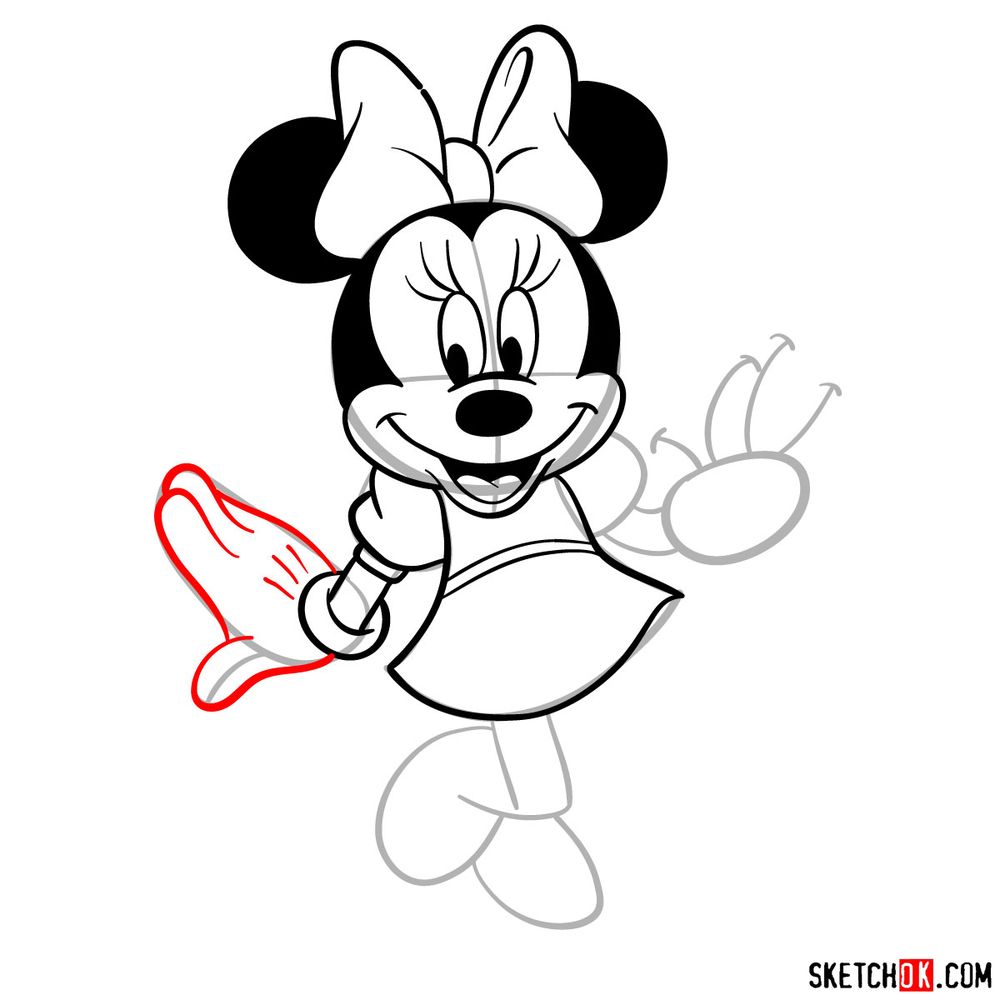 How to draw dancing Minnie Mouse - step 14