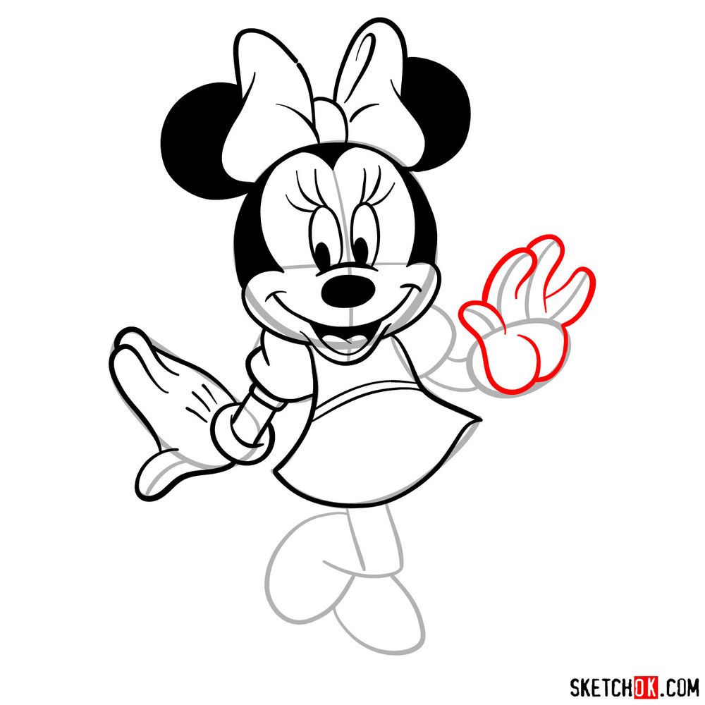 How to draw dancing Minnie Mouse - step 15