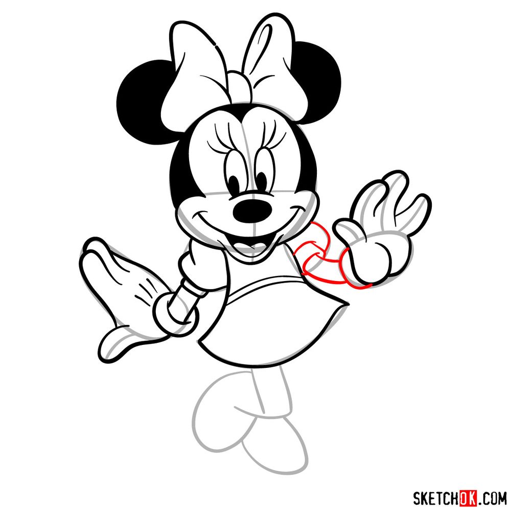 How to draw dancing Minnie Mouse - step 16