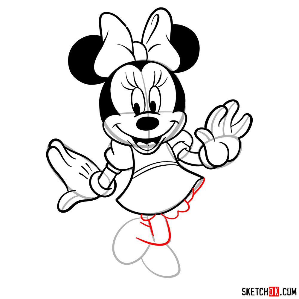 How to draw dancing Minnie Mouse - step 17