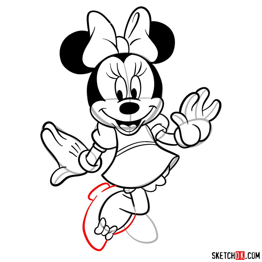 How to draw dancing Minnie Mouse - step 19