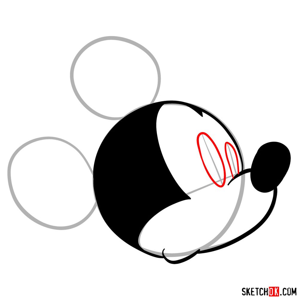 How to draw Mickey Mouse's head (side view) - step 06