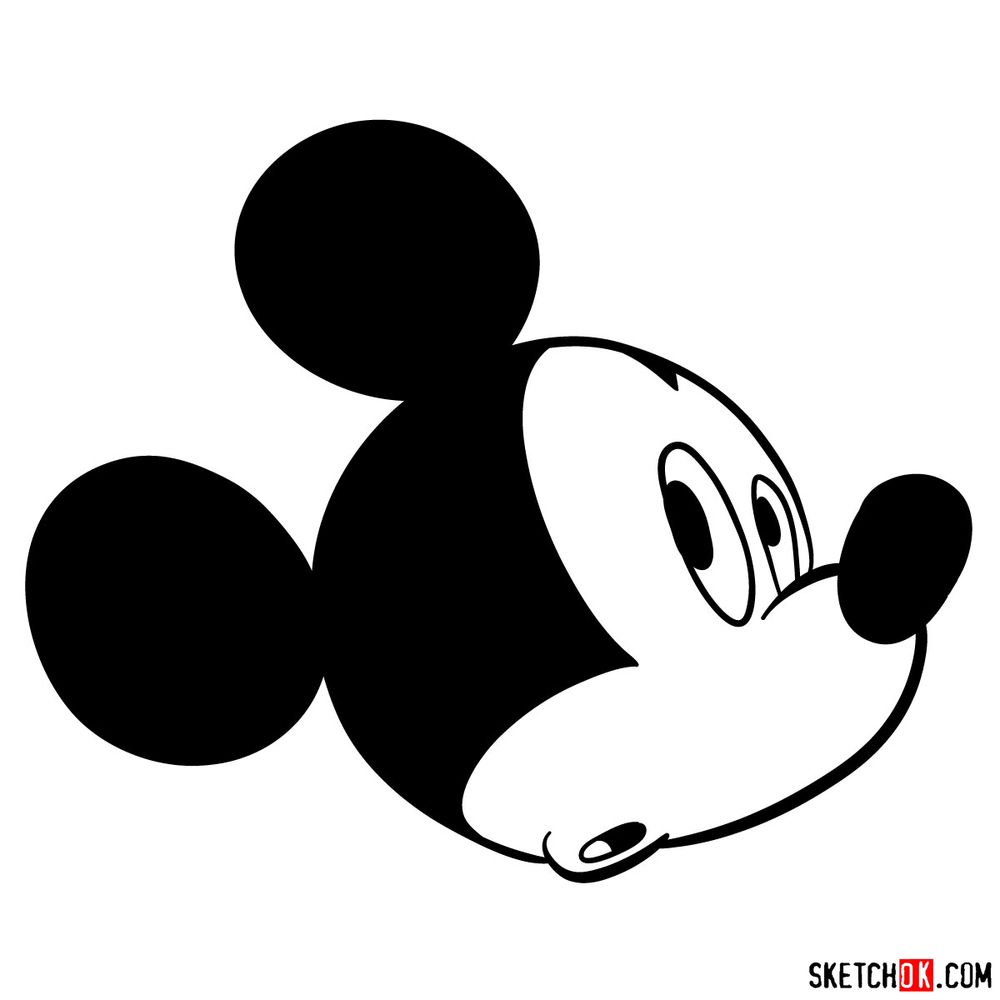 How to draw Mickey Mouse’s head (side view)