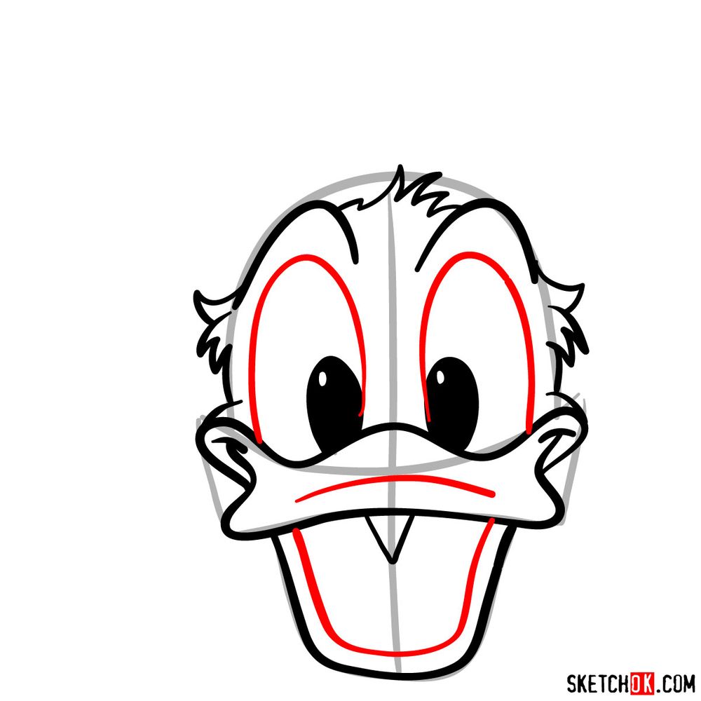 How to draw Donald Duck's happy face - step 09