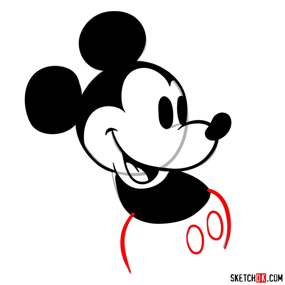 How to draw Mickey Mouse classic style - step 11