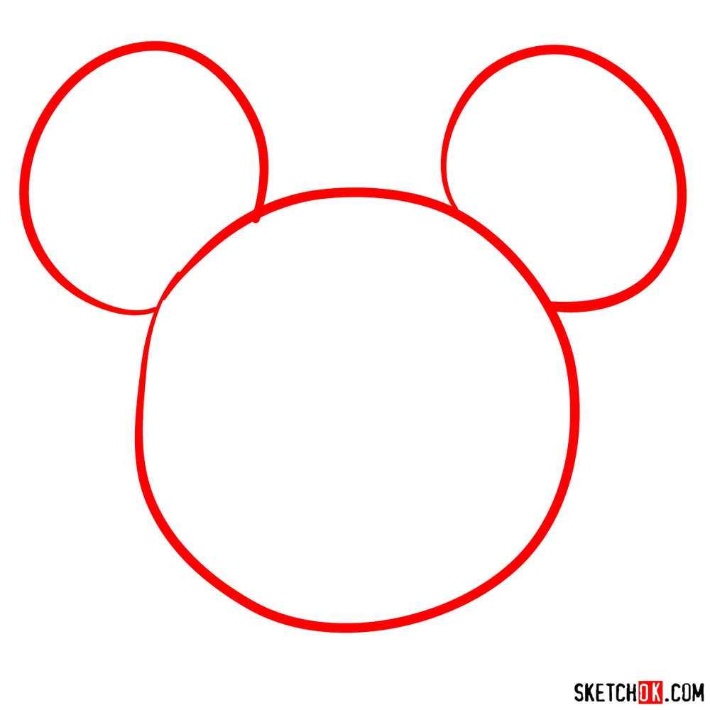 Draw the face of Mickey Mouse (front view) - step 01