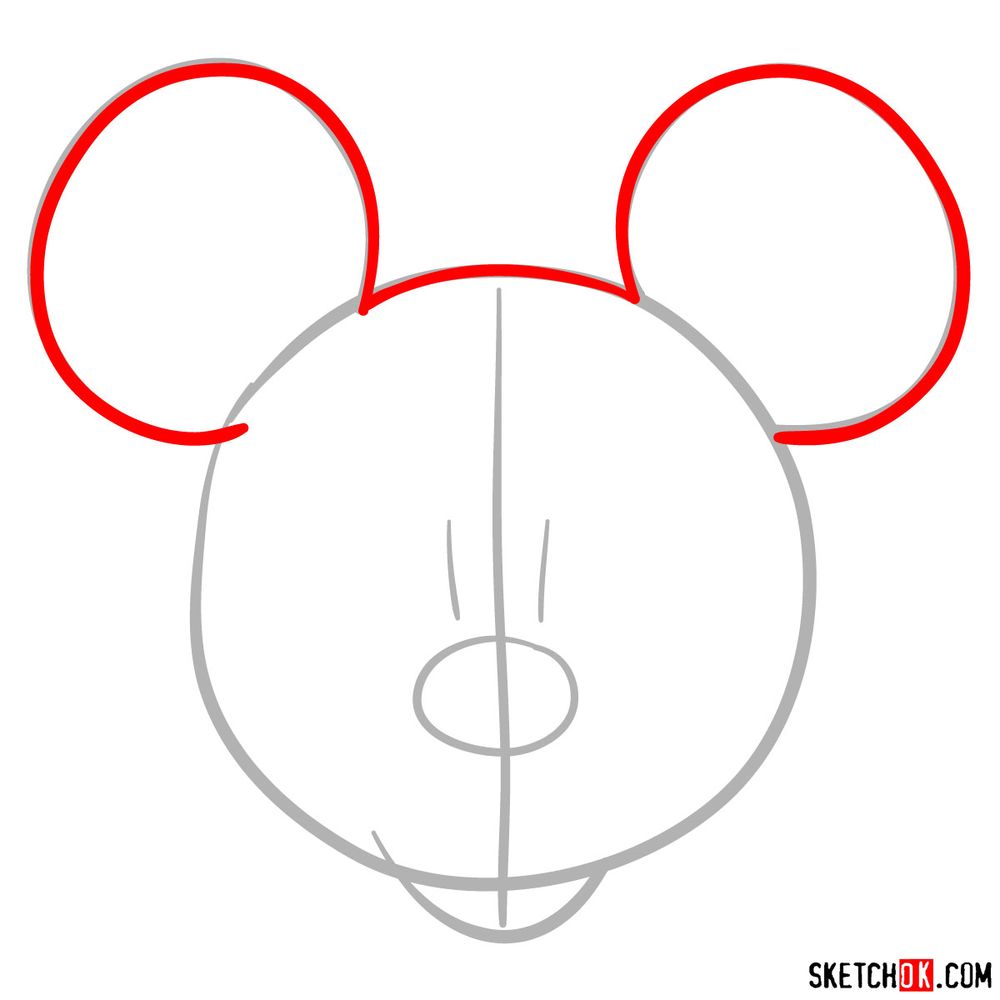 Draw the face of Mickey Mouse (front view) - step 03
