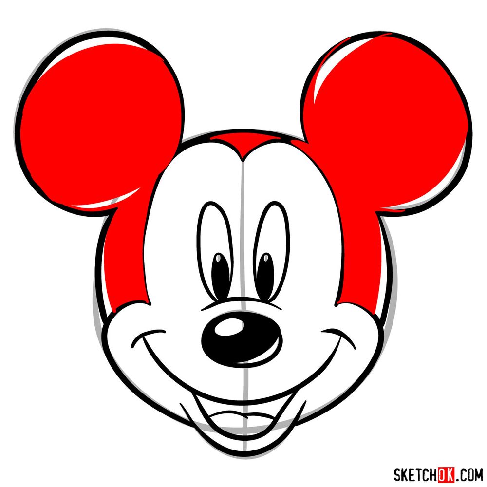 Draw the face of Mickey Mouse (front view) - step 10