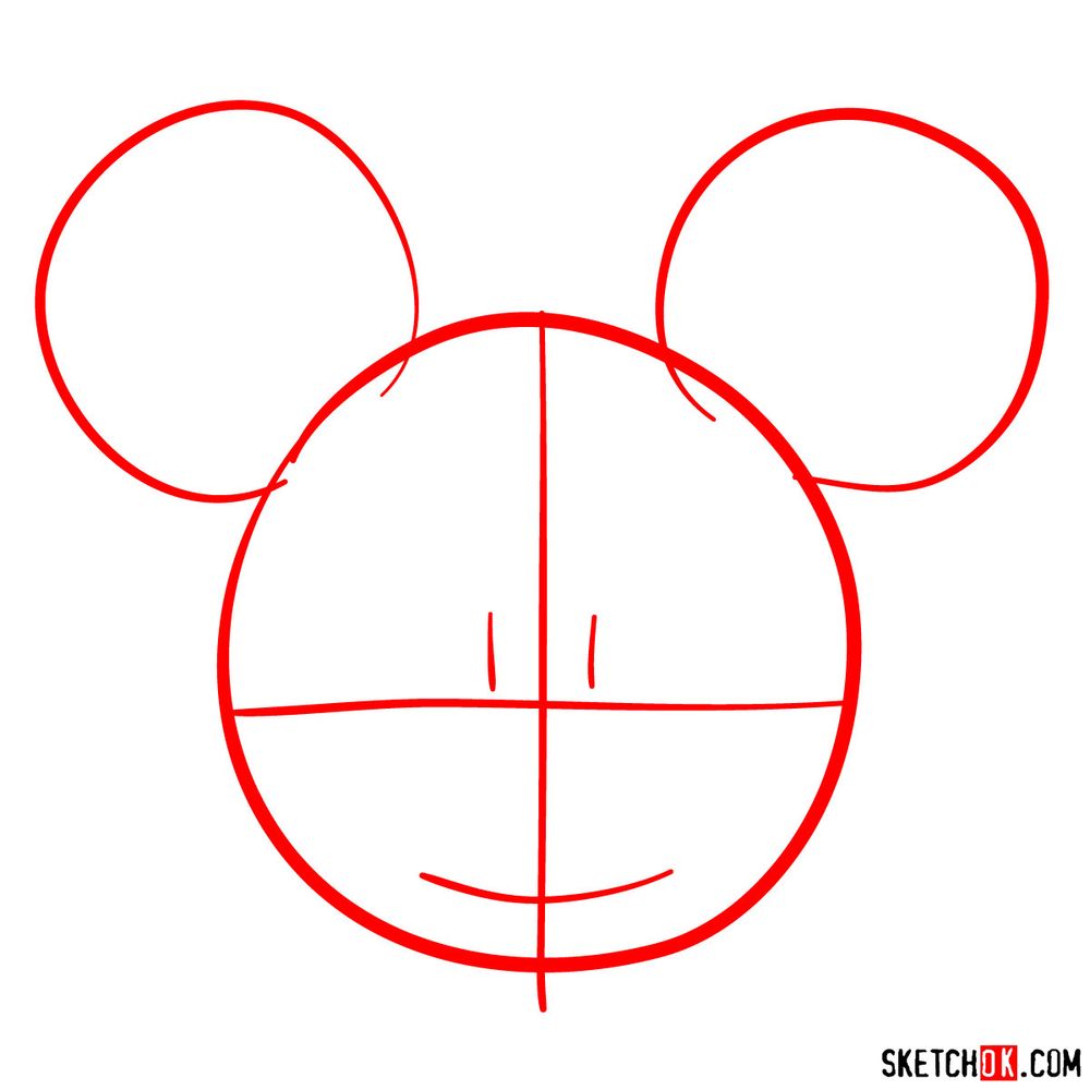 How to draw the face of Minnie Mouse (front view) - step 01
