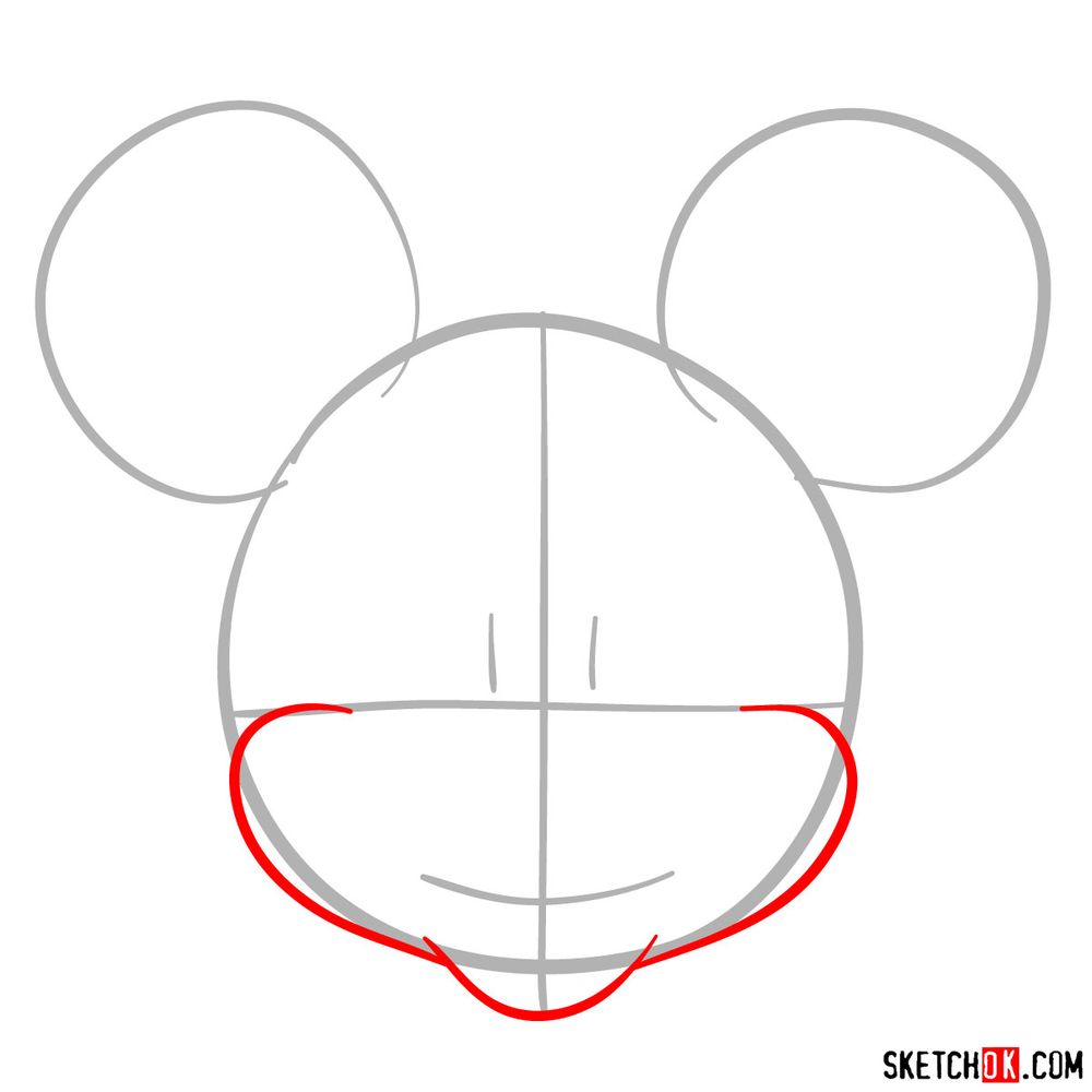 How to draw the face of Minnie Mouse (front view) - step 02