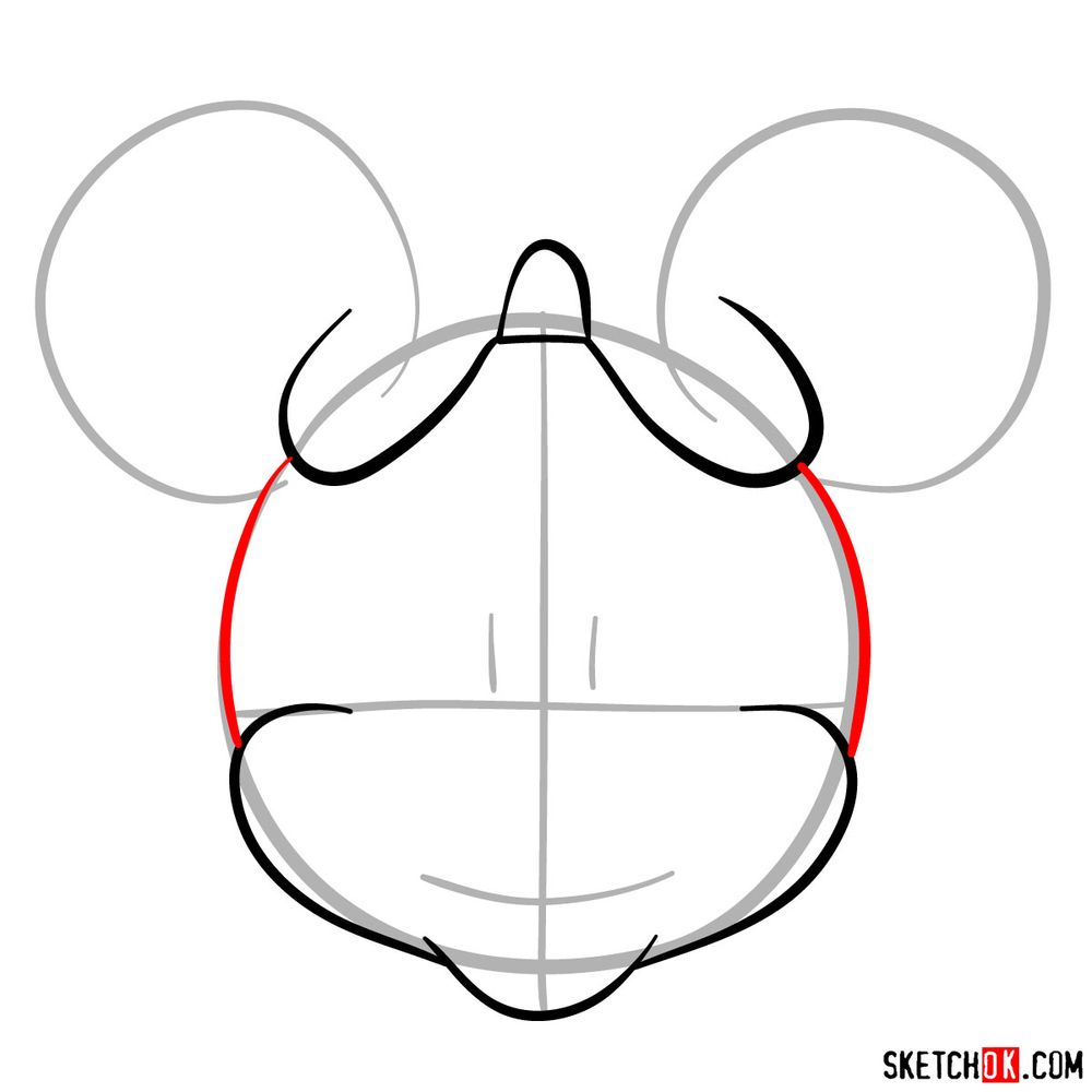 How to draw the face of Minnie Mouse (front view) - step 04