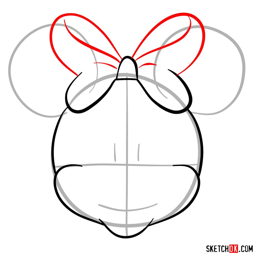 How to draw the face of Minnie Mouse (front view) - step 05